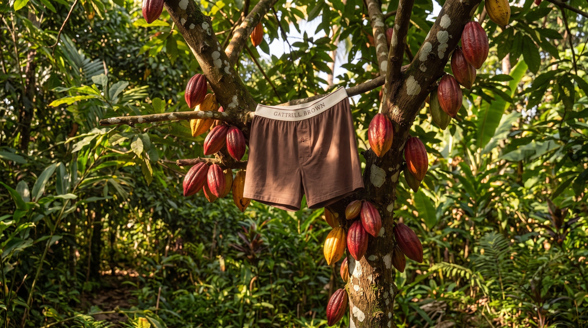 Brown cotton trunk hanging in a cocoa tree, Grenada